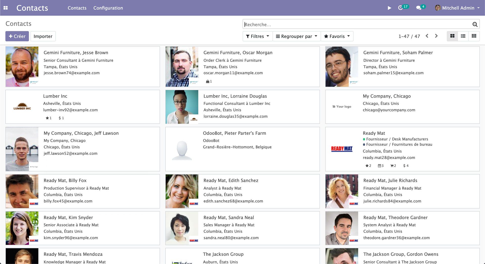 Liste des contacts dans Odoo